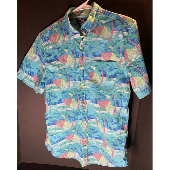 Vineyard Vines Blue Floral Slim Fit Murray Mens S Short Sleeve Button Up Shirt - Picture 1 of 6